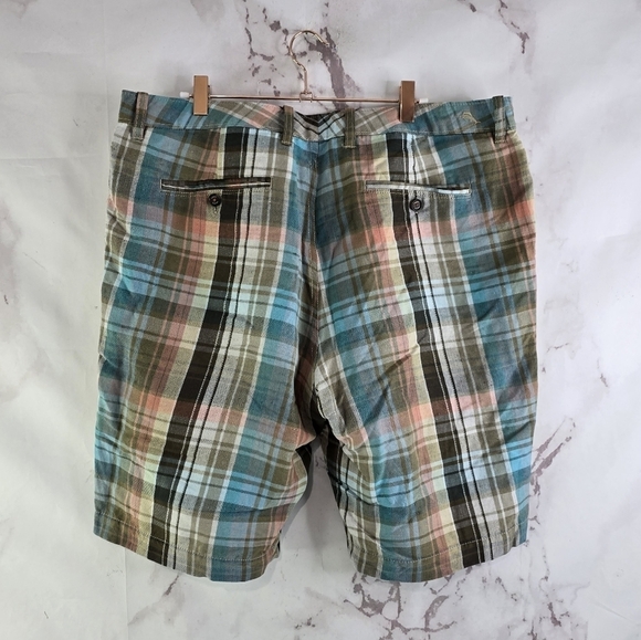Tommy Bahama Shorts Mens 36 Blue Orange Brown Linen Beach Vacation Summer - Picture 1 of 10